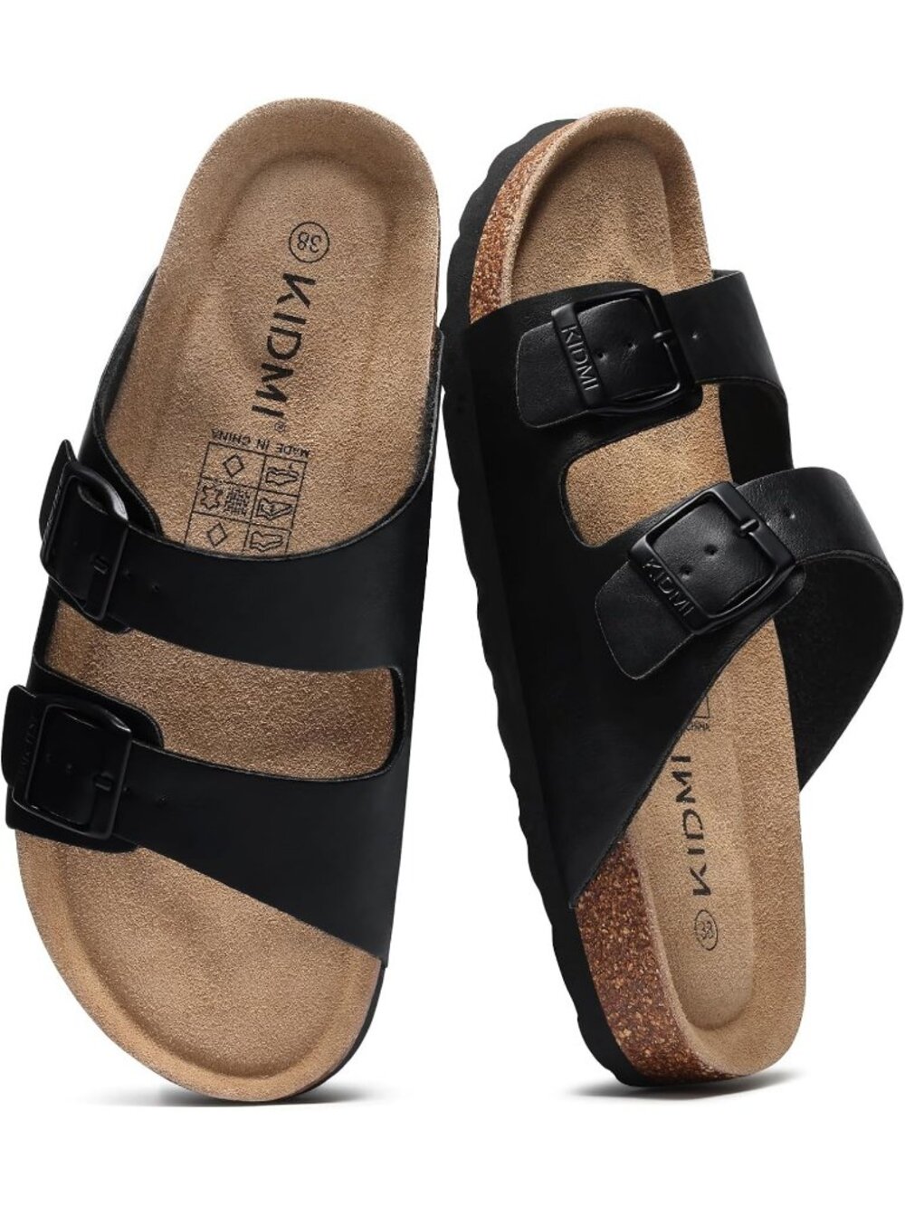 Kidmi Unisex Black Oily Arch Support Cork Footbed Slide Summer Sandal
